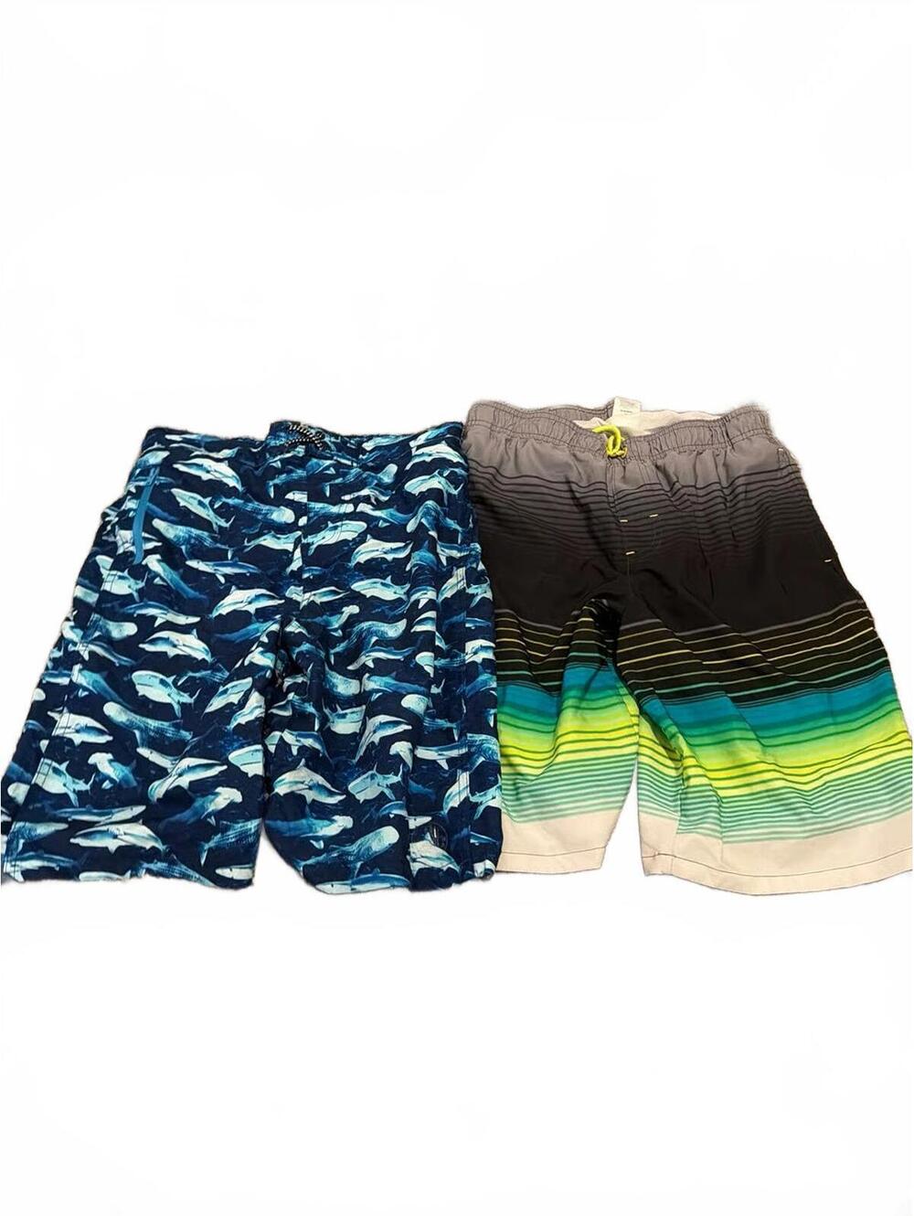 Boys XL Lot of 2 Stylish Swim Trunks with Shark and Stripe Patterns